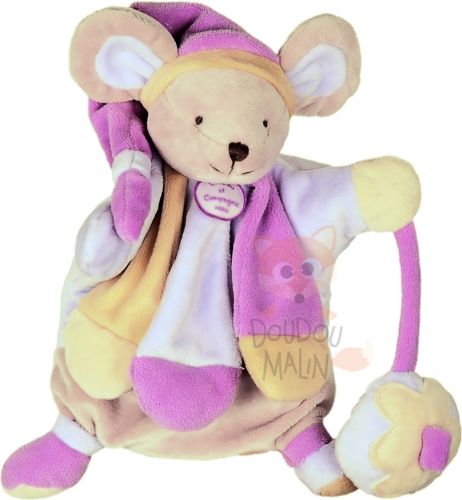  marionnette collector souris rose poudré violet beige 